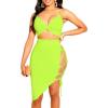 imageWomens Sexy Sleeveless Bodycon Club Mini Dress 2024 Summer Spaghetti Strap Cut Out Two Piece Skirt SetsFluogreen