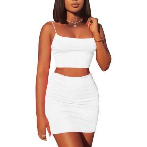 imageKaximil Womens Summer 2 Piece Outfits Cami Crop Top Bodycon Skirt Mini Club DressWhite
