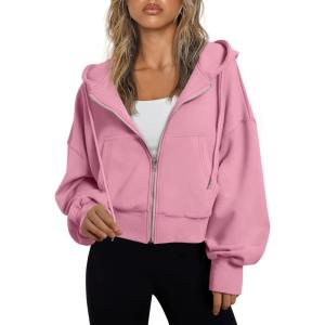 imageTrendy Queen Hoodies for Women Full Zip Up Cropped Sweatshirts Jackets Casual Comfy Gym Tops Fall Outfits Winter Clothes 2025Pink