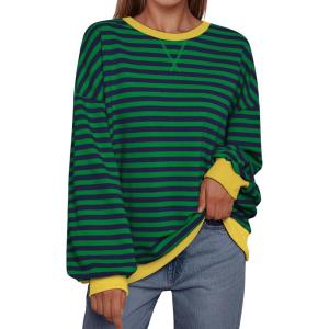 imageTrendy Queen Oversized Sweatshirt for Women 2025 Summer Crewneck Striped Long Sleeve Shirts Hoodies Cute Top Y2K OutfitsBluegreen
