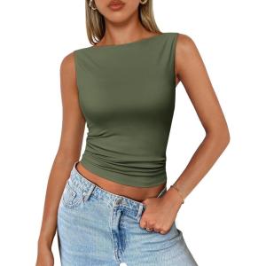imageTrendy Queen Women Going Out Summer Tank Tops Spring Casual Basic Cute 2025 Sleeveless Shirt Vacation Fashion Outfit ClothesArmy Green