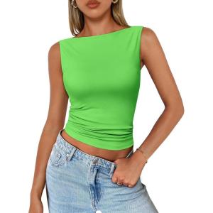 imageTrendy Queen Women Going Out Summer Tank Tops Spring Casual Basic Cute 2025 Sleeveless Shirt Vacation Fashion Outfit ClothesGrassgreen