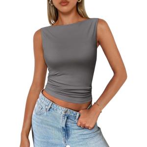 imageTrendy Queen Women Going Out Summer Tank Tops Spring Casual Basic Cute 2025 Sleeveless Shirt Vacation Fashion Outfit ClothesGrey