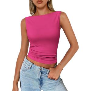 imageTrendy Queen Women Going Out Summer Tank Tops Spring Casual Basic Cute 2025 Sleeveless Shirt Vacation Fashion Outfit ClothesHot Pink