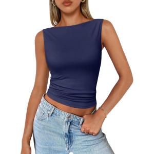 imageTrendy Queen Women Going Out Summer Tank Tops Spring Casual Basic Cute 2025 Sleeveless Shirt Vacation Fashion Outfit ClothesNavy
