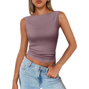 imageTrendy Queen Women Going Out Summer Tank Tops Spring Casual Basic Cute 2025 Sleeveless Shirt Vacation Fashion Outfit ClothesNutmeg