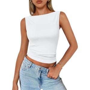 imageTrendy Queen Women Going Out Summer Tank Tops Spring Casual Basic Cute 2025 Sleeveless Shirt Vacation Fashion Outfit ClothesWhite