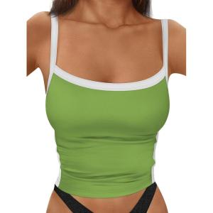 imageTrendy Queen Womens Double Lined Tank Tops Spaghetti Strap Square Neck Camisole Sleeveless Racerback Cropped Summer ClothesGreen