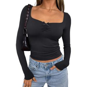 imageTrendy Queen Womens Going Out Tops Long Sleeve Top Trendy Cute Shirt Y2k Clothing Fall Fashion Clothes 2025Black