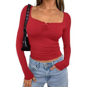 imageTrendy Queen Womens Going Out Tops Long Sleeve Top Trendy Cute Shirt Y2k Clothing Fall Fashion Clothes 2025Red