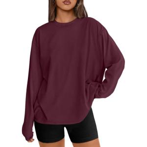 imageTrendy Queen Womens Oversized Long Sleeve T Shirts 2025 Basic Crewneck Tee Fall Tops Casual Workout Y2K ClothesBurgundy
