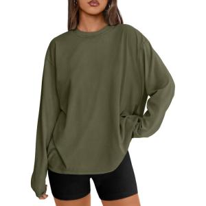 imageTrendy Queen Womens Oversized Long Sleeve T Shirts 2025 Basic Crewneck Tee Fall Tops Casual Workout Y2K ClothesDarkgreen
