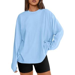 imageTrendy Queen Womens Oversized Long Sleeve T Shirts 2025 Basic Crewneck Tee Fall Tops Casual Workout Y2K ClothesSkyblue