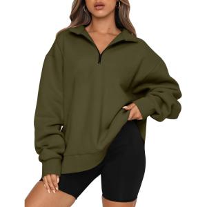 imageTrendy Queen Womens Oversized Sweatshirts Fall Fashion Hoodies Half Zip Pullover Long Sleeve Shirts Clothes OutfitsArmygreen