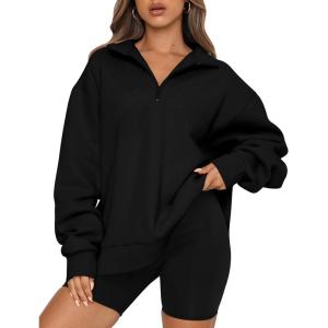 imageTrendy Queen Womens Oversized Sweatshirts Fall Fashion Hoodies Half Zip Pullover Long Sleeve Shirts Clothes OutfitsBlack