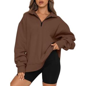 imageTrendy Queen Womens Oversized Sweatshirts Fall Fashion Hoodies Half Zip Pullover Long Sleeve Shirts Clothes OutfitsBrown