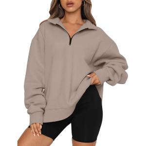 imageTrendy Queen Womens Oversized Sweatshirts Fall Fashion Hoodies Half Zip Pullover Long Sleeve Shirts Clothes OutfitsCoffeegrey
