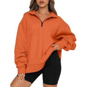 imageTrendy Queen Womens Oversized Sweatshirts Fall Fashion Hoodies Half Zip Pullover Long Sleeve Shirts Clothes OutfitsOrange