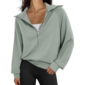 imageTrendy Queen Womens Oversized Sweatshirts Half Zip Pullover Long Sleeve Quarter Zip Hoodies Teen Girls Fall Y2K ClothesLightgreen