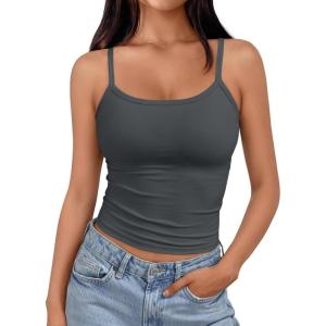 imageTrendy Queen Womens Spaghetti Strap Tank Tops Adjustable Cute Camisole Going Out Crop Tops Summer ClothesDarkgrey