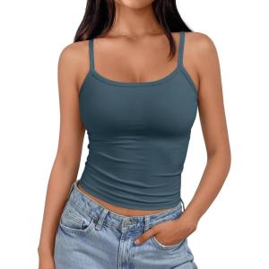 imageTrendy Queen Womens Spaghetti Strap Tank Tops Adjustable Cute Camisole Going Out Crop Tops Summer ClothesHazeblue