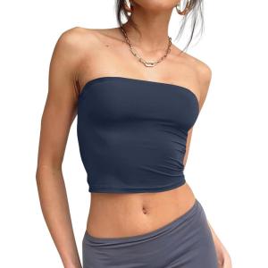 imageTrendy Queen Womens Tube Tops Strapless Crop Tops Basic Backless Sleeveless Bandeau Going Out Cute 2025 Summer OutfitsNavy