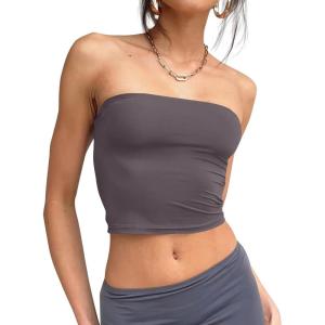 imageTrendy Queen Womens Tube Tops Strapless Crop Tops Basic Backless Sleeveless Bandeau Going Out Cute 2025 Summer OutfitsNutmeg
