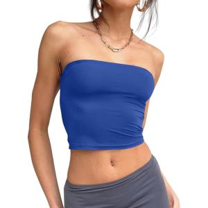 imageTrendy Queen Womens Tube Tops Strapless Crop Tops Basic Backless Sleeveless Bandeau Going Out Cute 2025 Summer OutfitsRoyal Blue