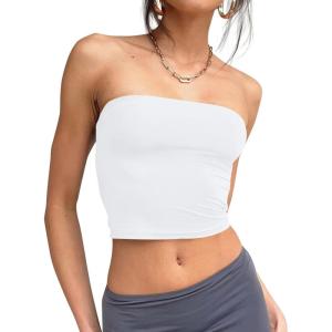 imageTrendy Queen Womens Tube Tops Strapless Crop Tops Basic Backless Sleeveless Bandeau Going Out Cute 2025 Summer OutfitsWhite