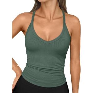 imageTrendy Queen Womens Workout Tank Tops Racerback Summer 2025 Camisole Top V Neck Ribbed Sleeveless Beach Fashion ClothesGreygreen