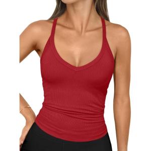 imageTrendy Queen Womens Workout Tank Tops Racerback Summer 2025 Camisole Top V Neck Ribbed Sleeveless Beach Fashion ClothesRed
