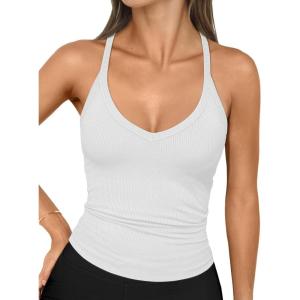 imageTrendy Queen Womens Workout Tank Tops Racerback Summer 2025 Camisole Top V Neck Ribbed Sleeveless Beach Fashion ClothesWhite