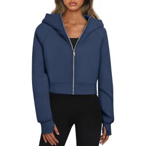 imageTrendy Queen Womens Zip Up Hoodies Jackets Cropped Sweatshirts Fleece Fall Outfits Casual Comfy Y2k Tops Winter Clothes 2025Navyblue