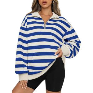 imageTrendy Queen Womens Zip Up Hoodies Oversized Sweatshirts Preppy Clothes Fall Teen Girls Outfits Fashion Crewneck PulloverBluewhite