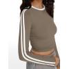 imageTrendy Queen Long Sleeve Workout Tops for Women Y2K Fitted Athletic Gym Shirt Trendy Color Block 2025 Fall OutfitsCoffee
