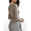 imageTrendy Queen Long Sleeve Workout Tops for Women Y2K Fitted Athletic Gym Shirt Trendy Color Block 2025 Fall OutfitsCoffee