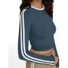 imageTrendy Queen Long Sleeve Workout Tops for Women Y2K Fitted Athletic Gym Shirt Trendy Color Block 2025 Fall OutfitsHaze Blue
