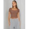 imageTrendy Queen Tshirts Shirts for Women Double Lined Going Out Crop Tops 2025 Spring Summer Workout Y2k Clothes Beach FashionCoffee