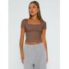 imageTrendy Queen Tshirts Shirts for Women Double Lined Going Out Crop Tops 2025 Spring Summer Workout Y2k Clothes Beach FashionCoffee