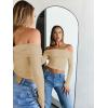 imageTrendy Queen Women Long Sleeve Shirts Off Shoulder Tops Going Out Crop Sexy Slim Fitted Y2K Fall Outfits 2025 Fashion ClothesApricot