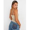 imageTrendy Queen Womens Adjustable Camisole Sleeveless Square Neck Spaghetti Strap Tank Tops Basic ShirtBeige