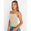 imageTrendy Queen Womens Adjustable Camisole Sleeveless Square Neck Spaghetti Strap Tank Tops Basic ShirtBeige