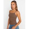 imageTrendy Queen Womens Adjustable Camisole Sleeveless Square Neck Spaghetti Strap Tank Tops Basic ShirtBrown