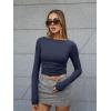 imageTrendy Queen Womens Boat Neck Tops Long Sleeve Shirts Casual Fitted Tee Shirts Solid Color Fall Basic ClothesNavyblue