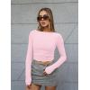 imageTrendy Queen Womens Boat Neck Tops Long Sleeve Shirts Casual Fitted Tee Shirts Solid Color Fall Basic ClothesPink