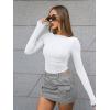 imageTrendy Queen Womens Boat Neck Tops Long Sleeve Shirts Casual Fitted Tee Shirts Solid Color Fall Basic ClothesWhite