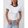imageTrendy Queen Womens Crop Cute Tops Summer Top 2025 Y2k Short Sleeve Shirts Crewneck Color Block Slim Fit Basic ShirtWhite