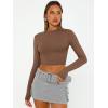 imageTrendy Queen Womens Long Sleeve Crop Tops Basic Slim Fitted Shirts Fashion 2025 Going Out Y2k Tops Teen Girl ClothesBrown
