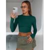 imageTrendy Queen Womens Long Sleeve Crop Tops Basic Slim Fitted Shirts Fashion 2025 Going Out Y2k Tops Teen Girl ClothesDark Green