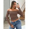 imageTrendy Queen Womens Long Sleeve Off The Shoulder Tops Going Out Cute Basic Y2K Fall Fashion 2025 Outfits ClothesBrown